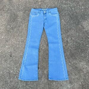 Light Blue Embroidered Bling Flare Jeans